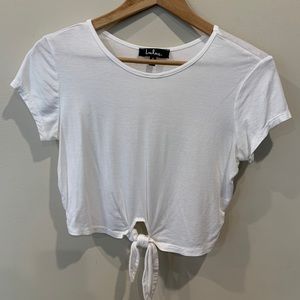Lulu’s Cropped White Tee With Tie In Front